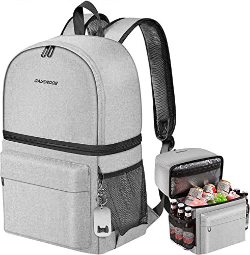 27L Kühlrucksack 2-IN-1 Isoliertasche groß Kühltasche Thermo Rucksack Auslaufsichere Rucksack mit Kühlfach Perfekt für Picknicks, Strand Ausflüge, Wandern, Arbeiten &Familienausflüge(24 Dosen) (Grau)