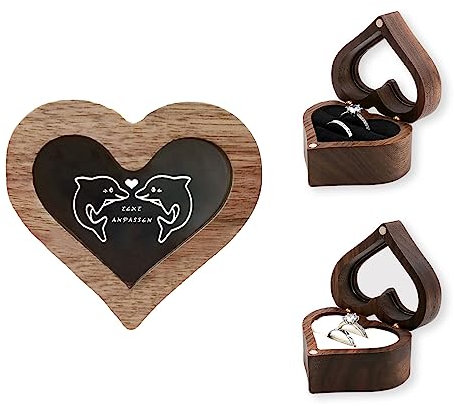 LAIFU Hölzerne Ring Box Personalisierte Ring Box Mit Text und Design für Vorschlag Hochzeit Verlobung