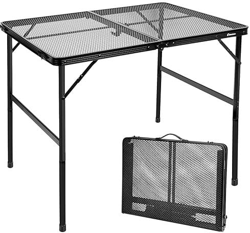 E EASTSTORM Campingtisch Klappbar 90×60cm,Gartentisch,Grilltisch mit Metallgitterplatte,Leicht und Tragbar Kleiner Tisch,Klapptisch 2 Höhenverstellbar(42/66cm) für Picknick Camping (Schwarz)