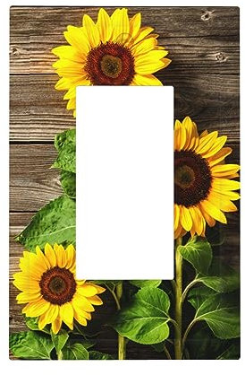 VunKo Plaque de prise d'interrupteur à bascule simple – 1 gang Decora GFCI tournesols d'automne en bois décoratif plaque murale avec vis
