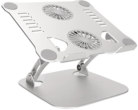 Laptop Cooling Pad Gaming Laptop Cooler, Laptop Fan Cooling Stand with 2 Quiet Cooling Fans for 10 to 17.3in Laptops, Aluminum Alloy, Data Cable, Foldable Adjustable Height(Silver)