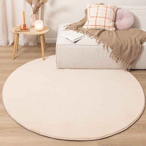 FRAAI | Home & Living Waschbarer Teppich Rund - Vivid Beige - Polypropylen - Kurzflor - Einfarbig - Waschbar in Waschmaschine - Modern - Wohnzimmer, Esszimmer, Kinderzimmer, Schlafzimmer - Carpet
