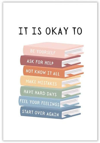 Poster It's Okay To Not Be Okay, Geschenk für Lehrer, inspirierende Zitate für Kinder, Leinwand-Kunst, Boho, Klassenzimmer, Bildung, Zuhause, Schlafzimmer, Wohnheim, Wanddekoration, 40,6 x 61 cm,