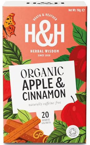 Heath & Heather - Organic Apple & Cinnamon Tea • Warming Fruit & Spice Infusion • Naturally Caffeine-Free • Vegan • Comforting & Aromatic • 20 Tea Bags