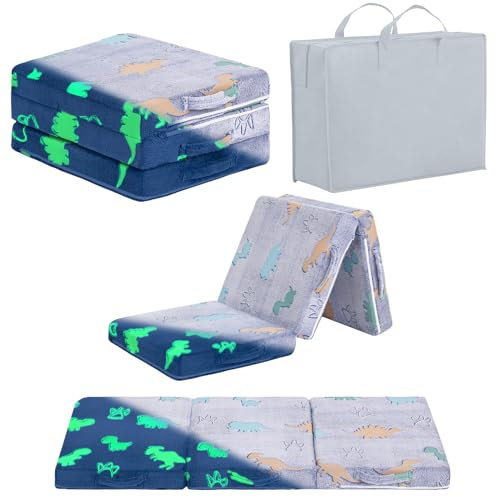 Givjoy Faltbare Bodenmatratze für Kinder, leuchtet im Dunkeln, waschbar, dreifach faltbare Schlafmatte, Kinderbett, dreifach gefaltetes Futon-Sofabett mit Aufbewahrungstasche, Blau