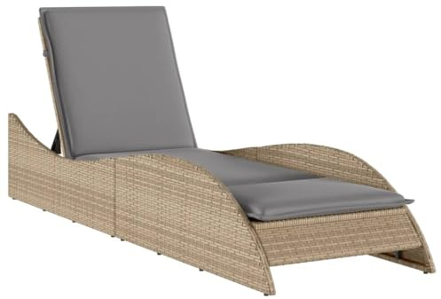 vidaXL Sonnenliege, Gartenliege mit Auflage, Relaxliege Liege Verstellbare Rückenlehne, Gartenmöbel Strandliege Stahlrahmen, Beige Poly Rattan
