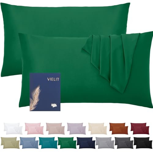 Kissenbezug 40 x 80 Öko-Zertifikat Weich Kopfkissenbezug 40x80 2er Set Mikrofaser Kopfkissen 40x80 Bezug Grün Kissenhülle Für Kissen 40x80 Resistent Hypoallergen Vielit