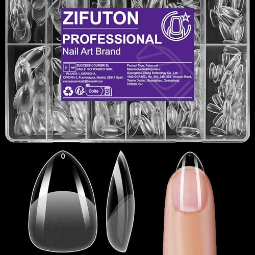 ZIFUTON 504 PièCes Capsule Americaine Ongle Amande Medium, 10 Tailles Très large, Faux Ongles Capsule, Semi Givré, Capsule Transparente Ongle, Avec Valise De Rangement-Durable-Nail Art DIY