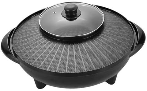 Colcolo Elektrogrill mit Hot Pot Koreanischer BBQ-Grill für Shabu Shabu-Nudeln Rundes Kochgeschirr Multifunktionale Indoor-Grillplatte für die Familie, 32CM