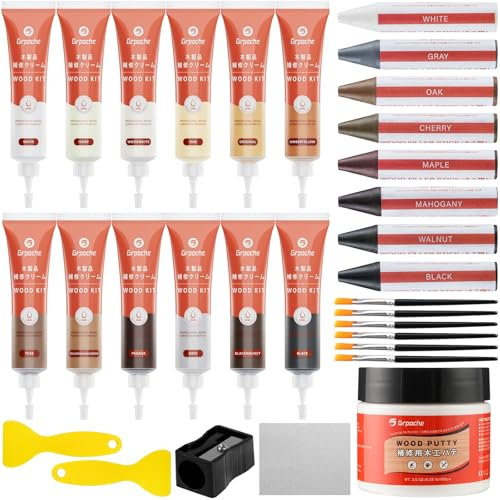 Holzkitt Reparaturset, 31 Stück Laminat Reparaturset Holzspachtelmasse zum Ausbessern Holz Parkett Reparaturset Für Kratzer, Risse, Löcher, Laminat, Tisch, Tür
