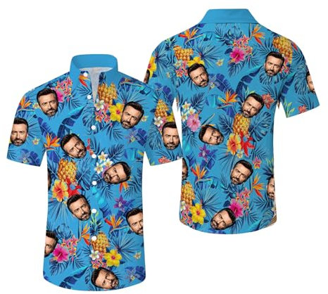 Custom Hawaiian Shirt with Face Pet Picture,Funny Hawaiian Shirt with Face Personalized Funny Button Up Shirts for Men (UK, Alpha, XL, Regular, Regular, 1)