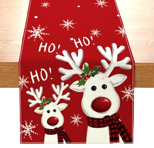 Weihnachten Tischläufer,40x140cmweihnachtsdecke Tisch,Weihnachten Tischdecke Dekoration,Abwaschbar Weihnachtstischläufer,Elch Nikolaus Schneemann Weihnachten Tischdekoration,Weihnachtstischläufer (C)
