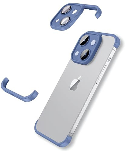 MIMGOAL Frameless Case for iPhone 14 Plus Case with Camera Protector, Soft Silicone Shockproof Phone Borderless Cover, Ultra-Thin Lightweight Bumper Frameless Slim Cover,Blue
