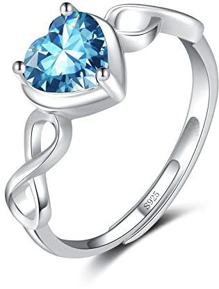 Qings Herz Aquamarin Geburtsstein März Ringe für Damen 925 Sterling Silber Verstellbarer Offener Unendlichkeits Hochzeit Ring mit Zirkonia Geburtstag Weihnachten Schmuck Geschenke für Mutter