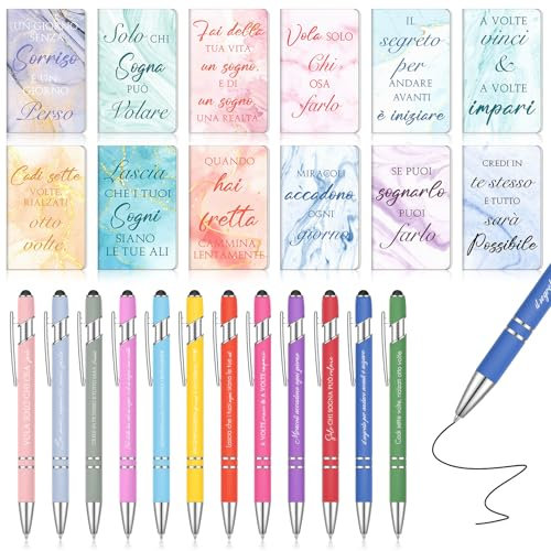 Sinmoe 12 Sets Inspirierender Notizbücher und Kugelschreiber mit Kleinen Motivierenden Zitaten Motivationsnotizbücher im Taschenformat Für Kollegen Schule Büro Weihnachten Geschenk(Marmor)