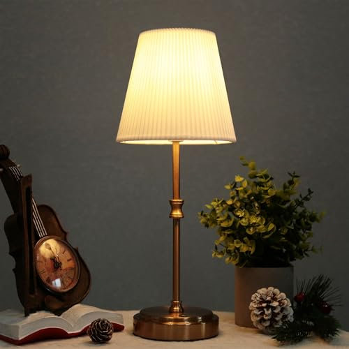 HSLighting Rechargeable Lamp, 15'' Touch Cordless Table Lamps Bedside Battery Operated Fabric Shade Portable Tall Desk Lamp with Stepless Dimmable for Dining Living Room Bedroom Kitchen Bar, 5000mAh