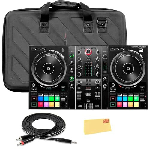 Hercules DJControl Inpulse 500 MK2 2-Channel DJ Controller Bundle with Case, TRS-to-RCA Breakout Cable, and Austin Bazaar Polishing Cloth