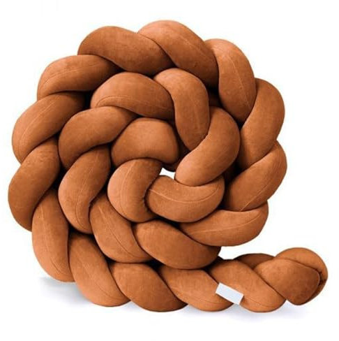 AmphaDeco Bettschlange Geflochten Knotenkissen, Baumwolle Kantenschutz Baby Bettumrandung, Deko Nestchenschlange Schlafkissen für Wickeltisch,Braun,450cm