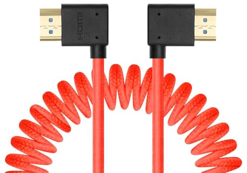 Uonecn HDMI 2.1-Kabel für Atomos Ninja V, Portkeys BM5, 48 Gbit/s 8K geflochtenes Spiralkabel für Sony A7iv, Z-CAM F6, Z-Cam E2 Pro Kameras, rot, 30–50 cm