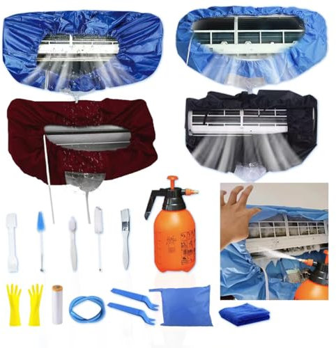 ZSPLIT-MAIR kit per pulizia split condizionatore,sacco per pulizia split condizionatore,kit pulizia climatizzatore split( 15pezzi, blu reale, taglia media: 68-98 cm/27,55-39,37 pollici)