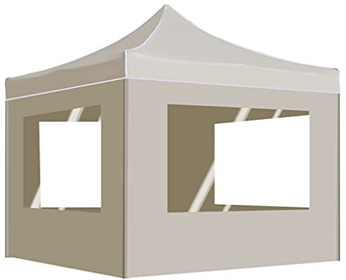 Myheimly Profi Partyzelt Faltbar Wasserbeständig Pavillon Festzelt Gartenpavillon Bierzelt Faltpavillon Faltzelt Gartenzelt Creme,Mit Seitenwänden