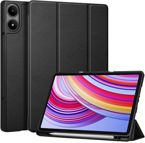 Fintie Hülle für Xiaomi Redmi Pad Pro 12.1 Zoll 2024 - Ultradünne Soft TPU Rückseite Abdeckung Schutzhülle mit Stifthalter und Auto Schlaf/Wach Funktion, Schwarz