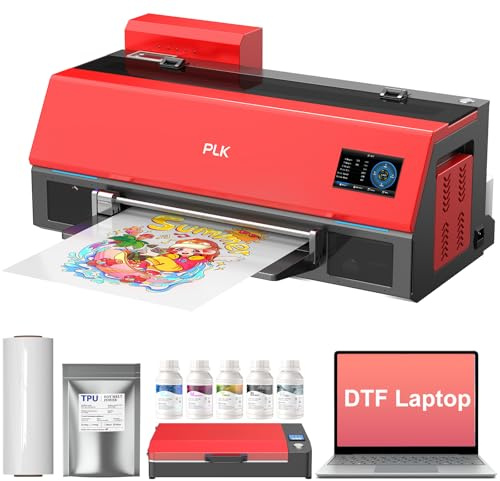 PLK A3 DTF-Drucker, XP600 Druckkopf,doppelt so schnell wie L1800/L805, 4,5-Zoll-Touchscreen, automatische Reinigung, duales Weißtintensystem,Folienschneider,Textildrucker,inklusive Tinte für 2 Jahre