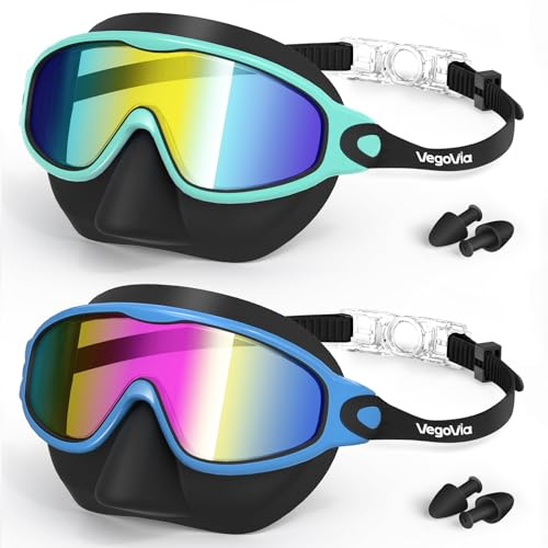 VegoVia 2 Pack Kids Goggles with Nose Cover Anti-Fog UV | 2 Pack Kids Goggles with Nose Cover, Anti-Fog UV Protection Swimming Goggles for Kids Youth 3-12