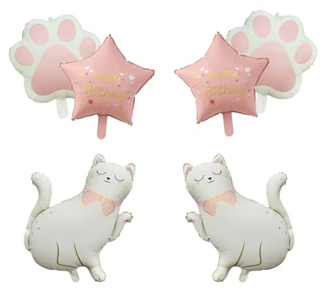 Koboko Folienballon Katzen Geburtstag Deko, 6 Stück Katzen Deko Luftballons Geburtstag Mädchen, Luftballon Tiere Katze Deko, Geburtstagsdeko Katze Helium Ballon Tiere für Kinder Haustier Party Deko