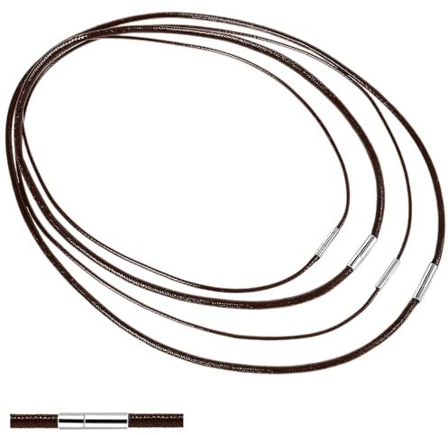AHQiZFX Brown Fake Leathers Cords with Clasp, 4pcs 16”18 20 22 1.5/3mm Width Brown Cord Necklace, DIY Woven Wax Rope Chain for Pendant, Beading Cords and Threads for DIY Jewelry Making
