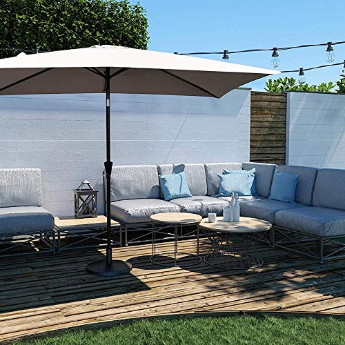 Marktschirm für den Außenbereich, 3 x 2 m, rechteckig, Terrassenschirm mit Druckknopf, neigbar und Kurbel, windabweisender Sonnenschutz, Beige Gartenüberdachung für Tisch