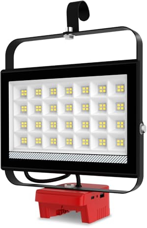 Projecteur LED Rechargeable pour Milwaukee 18V Batterie,100W 6500LM Projecteur LED Chantier Portable, Lampe LED avec Charge Type C & USB pour Camping, Chantier, Garage, Atelier(Sans Batterie)