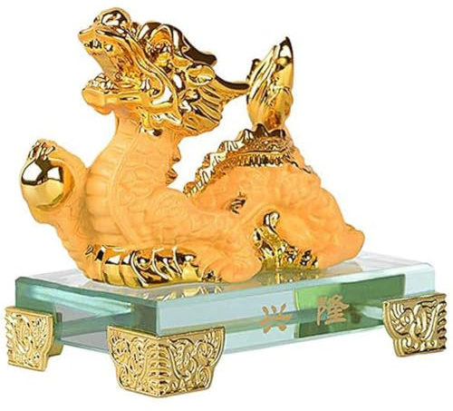 MVOSJFIE 2024 New Year Zodiac Dragon Ornament Gold Resin Chinese Dragon Statue Chinese Style Lucky Dragon Ornament for New Year Easy to Use