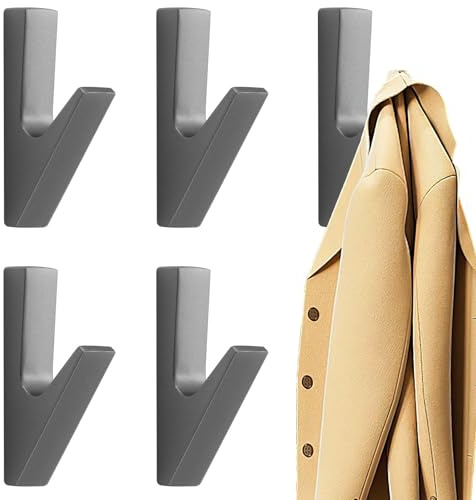 Klebehaken extra stark|Haken selbstklebend|Wandhaken|Handtuchhalter ohne Bohren|Haken für Küche und Bad|5 Stück|Handtuchhalter|Modernes Design (Grau)
