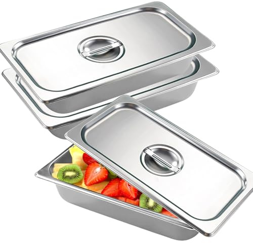 Lot De 3 Bac Inox Alimentaire, Plat Four Rectangulaire, 32,5 x 17,6 CM Plats À Four En Acier Inoxydable, Plat Four Rectangulaire, Bac De Cuisson En Inox, Pour Servir Des Plats Et Gril Gâteaux