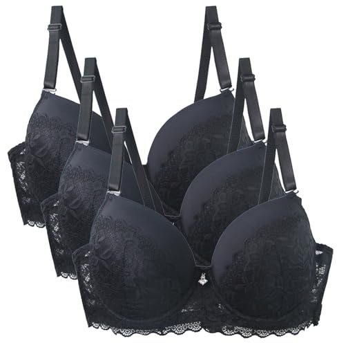 XCXC 3er-Pack Damen BH mit Bügel Push Up Spitzen Weich Bequemer Sexy Klassische BHS mit verstellbarem Träger Women Bra für Sport und Alltag