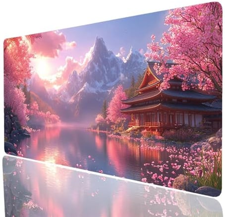 Snow Mountain Mouse Mat 28x12x0.12Inch Waterproof Gaming Mouse Pad Japanese Architecture Non-slip Rubber Base Abrasion-resistant Stitched Edges, Mousepad as Desk Mat for Office Accessories JXL-1961