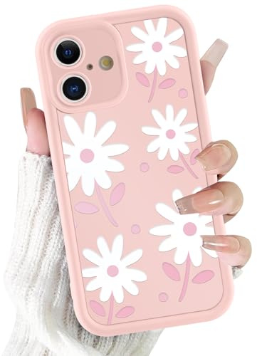 Krdvekm Coque pour iPhone 17 6,1”, Aesthetic Marguerite Fleurs Motif Étui Rose Cute Filles Femmes Mat Housse Souple Silicone Case Antichoc Bumper Protection de la caméra Cover, 03