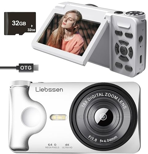 4K Digital Camera 64MP Autofocus 3.0'' 180° Flip Screen Portable for Photo & Vlog Featuring Time Lapse & Slow Motion & 20 Filters 32GB 2000mAh Ideal for Social Media Creators Beginner&Childen