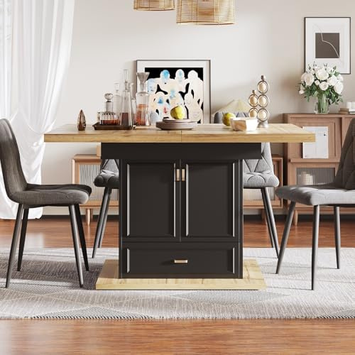 YEHTOKHOME - Mesa de comedor extensible para 4-6 personas, mesa de cocina rectangular con almacenamiento, 2 puertas y cajón, estante ajustable, para espacios pequeños, 110-140x80 cm (L)