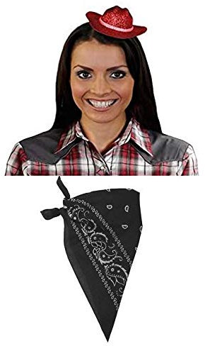 Ilovefancydress Mini-Cowgirl-Hut mit schwarzem Paisley-Bandana, ideal für Westernpartys oder Junggesellinnenabschiede, Rot, 3 Sets
