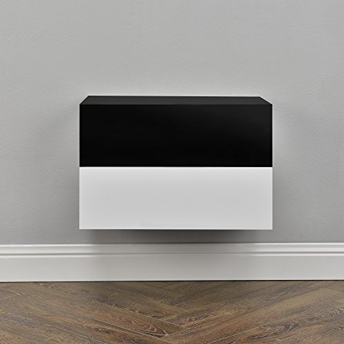 [en.casa] Set di 2 Comodini Sospesi Mensole da Parete con Cassetto Mobiletti Salvaspazio per Camera da Letto Ingresso Soggiorno 46x30x15 cm Bianco Lucido/Nero Lucido