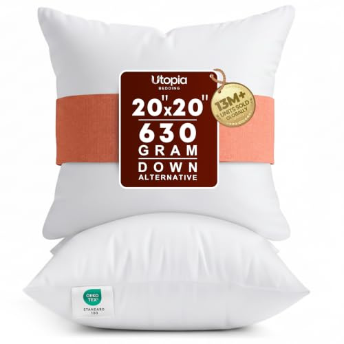 Utopia Bedding 20x20 Pillow Inserts, Set of 2, White – Indoor Decorative Throw Pillows for Bed, Sofa & Couch – Soft, Supportive & Fluffy Cushion Inserts