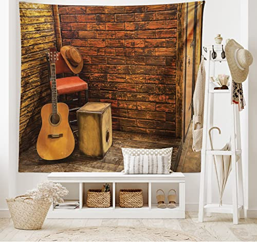 ABAKUHAUS Musik Wandteppich, Holz Bühne Pub Cafe aus Weiches Mikrofaser Stoff Waschbar ohne Verblassen Digitaldruck, 150 x 110 cm, Orange Sand