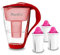 PearlCo - Carafe avec filtre à eau en verre - rouge - 3 cartouches AquaMag classic incluse (compatible avec Brita Classic)