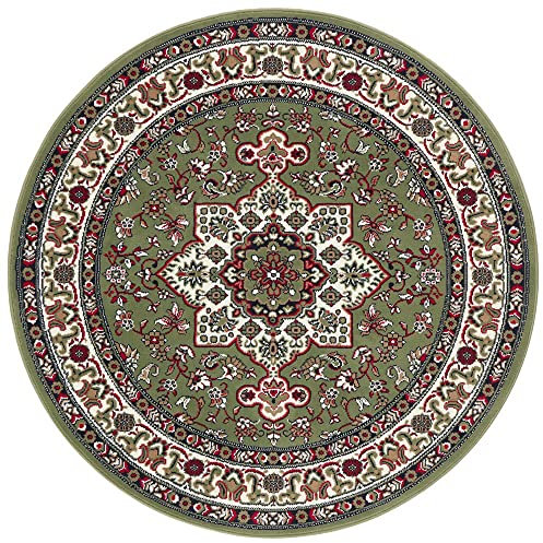Hanse Home Nouristan Mirkan Orient Teppich Rund – Wohnzimmerteppich Orientalisch Kurzflor Vintage Orientalischer Teppich für Esszimmer, Wohnzimmer, Schlafzimmer – Grün, 160cm