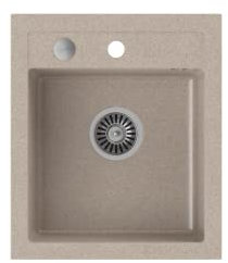 VBChome Spülbecken Beige 43 x 50 cm Granit Einzelbecken Einbauspüle gesprenkelt reversibel Verbundspüle + Siphon Waschbecken