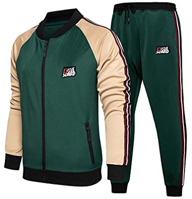 Litteking Men's Tracksuits 2 Piece Outfit Casual Long Sleeve Sweat Suit Set Full Zipper Sports Jogging Suits Green L