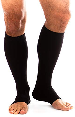 RIEMTEX Kompressionsstrümpfe Klasse 2 CCL2 PREMIUM für Herren offene Spitze mit LYCRA und Baumwolle Thrombosestrümpfe für Männer in Schwarz (Grösse 3)