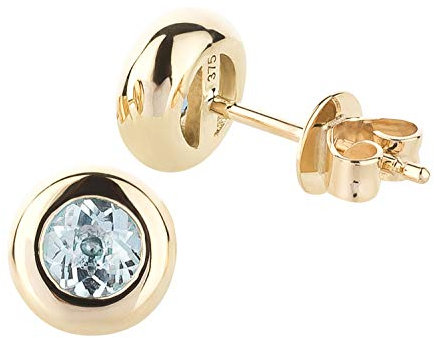 Ardeo Aurum Damen Ohrringe-Ohrstecker aus 375 Gold Gelbgold mit 0,45 ct Aquamarin natürlich hell-blau 7 mm rund Zargenfassung